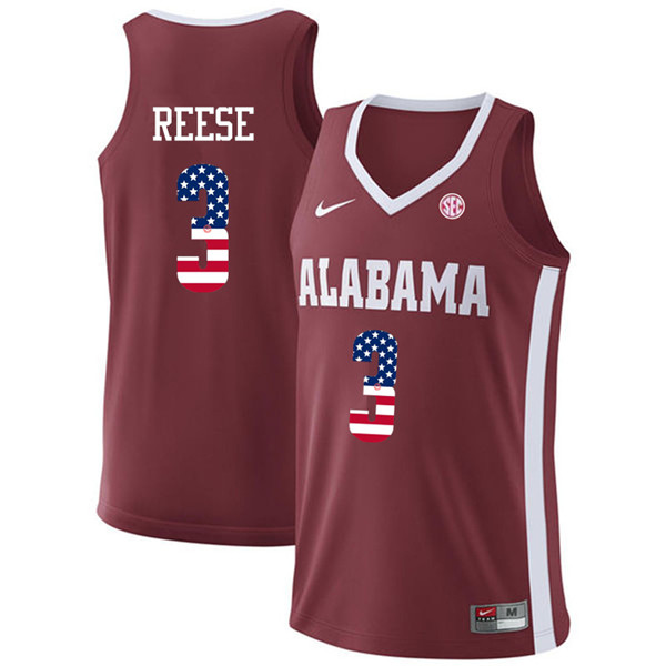 Men #3 Alex Reese Alabama Crimson Tide USA Flag Fashion College Basketball Jerseys-Crimson